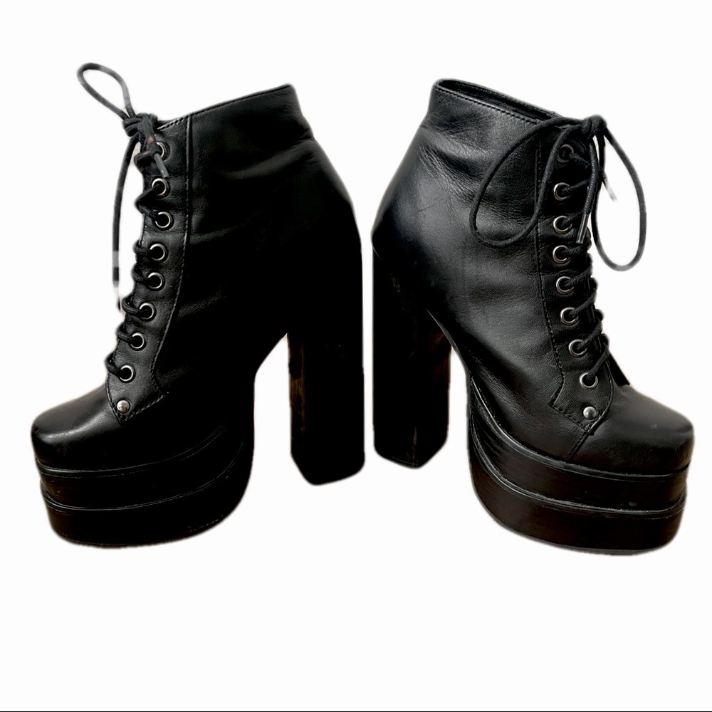 Jeffrey Campbell Ballistic Black Leather Platform Heels